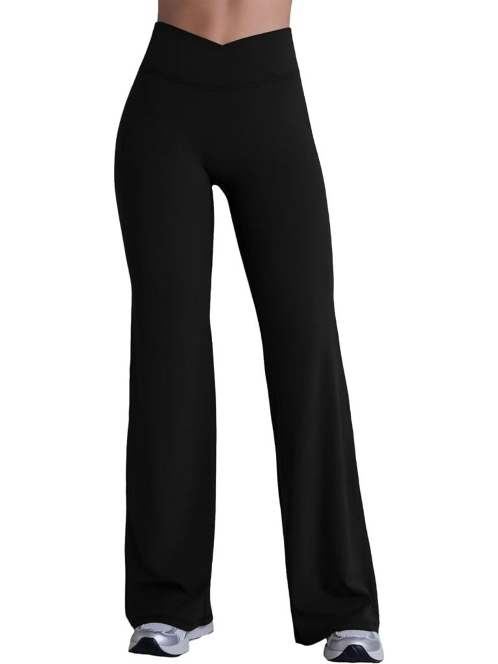 High Waist Crossover Flare Leggings | No Front Seam Wide Leg Pants for Comfort